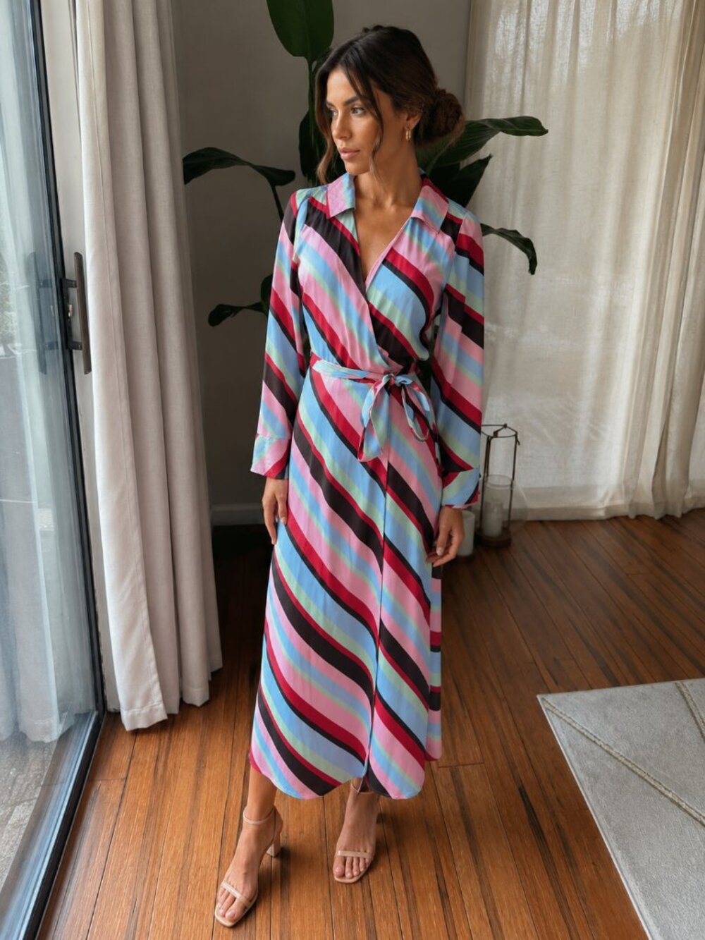 🌈 ASOS DESIGN Multi-Color Satin Wrap Dress – Size US 4 (UK 8 / EU 36)